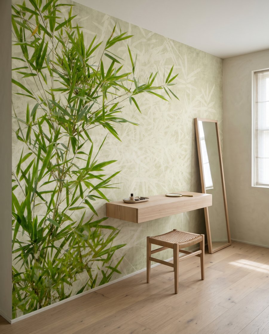 Bamboe langs zachte groentinten in een interieur
