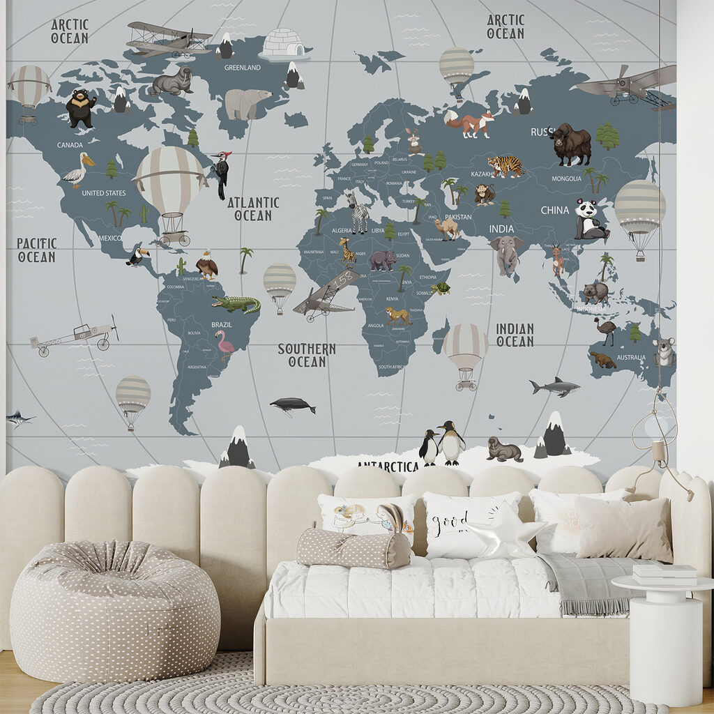 Werelddieren tussen blauwgrijze landvormen — interieur 6