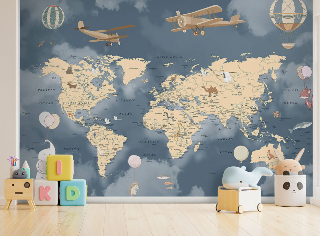 Luchtreizen op oude wereldkaart — interieur 1