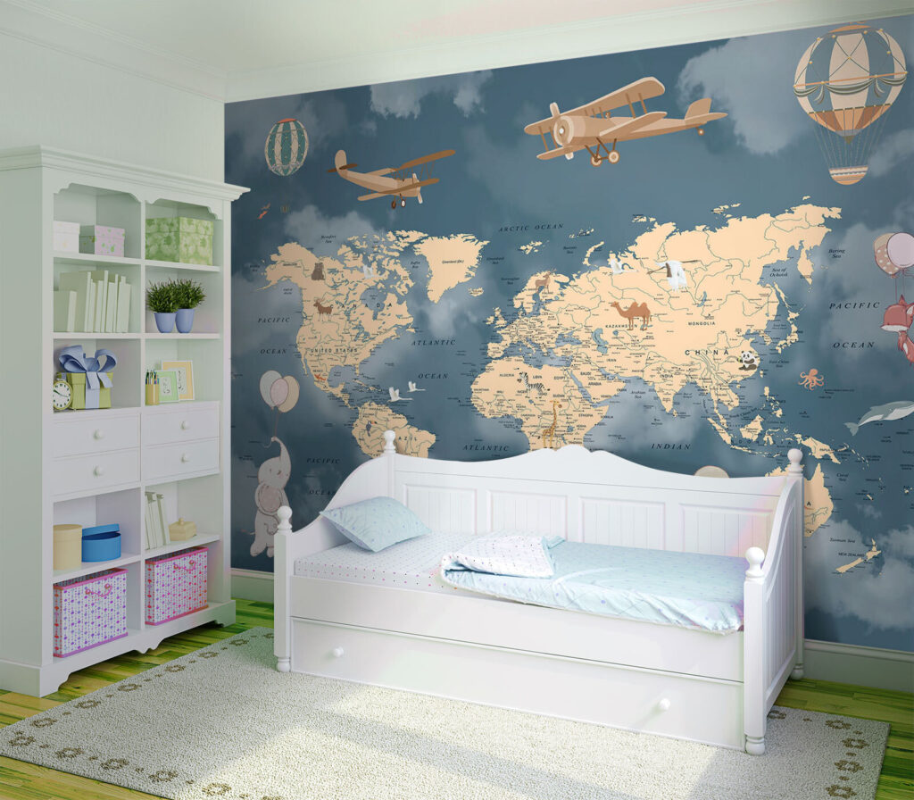 Luchtreizen op oude wereldkaart — interieur 2