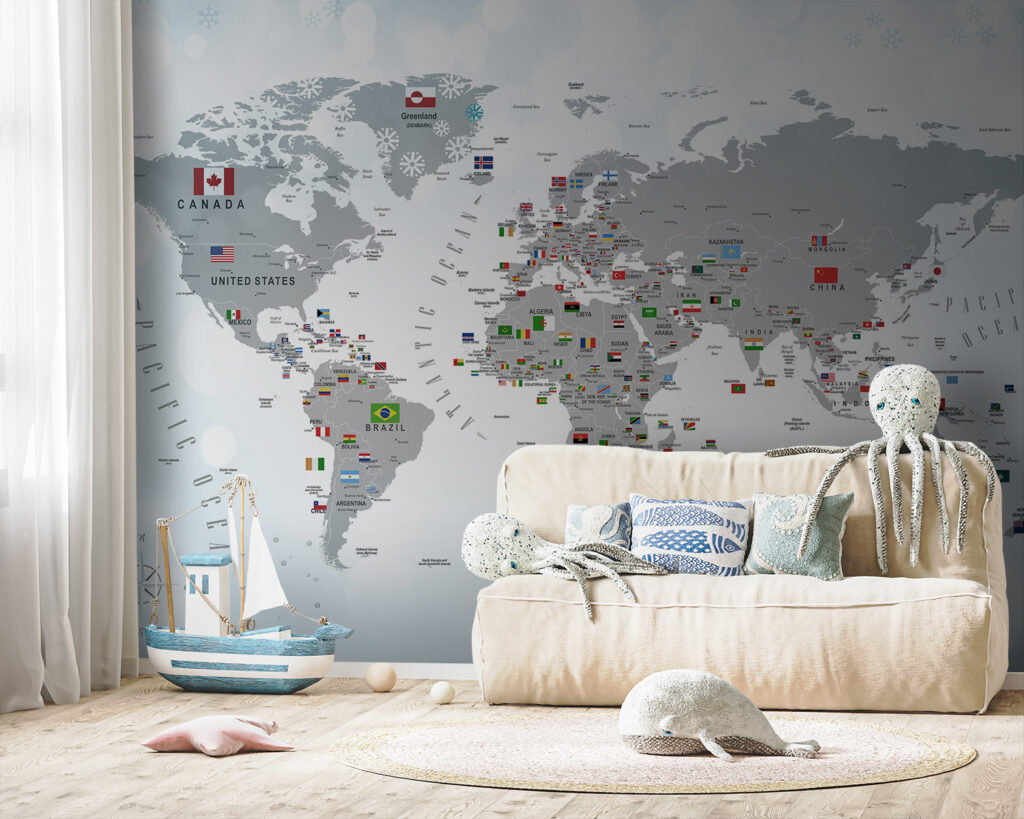 Een wereldkaart vol vlaggetjes — interieur 3