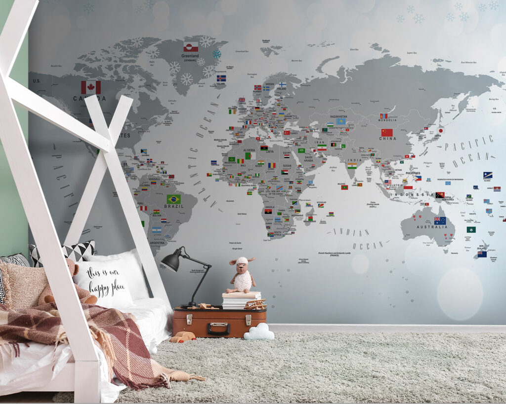Een wereldkaart vol vlaggetjes — interieur 4
