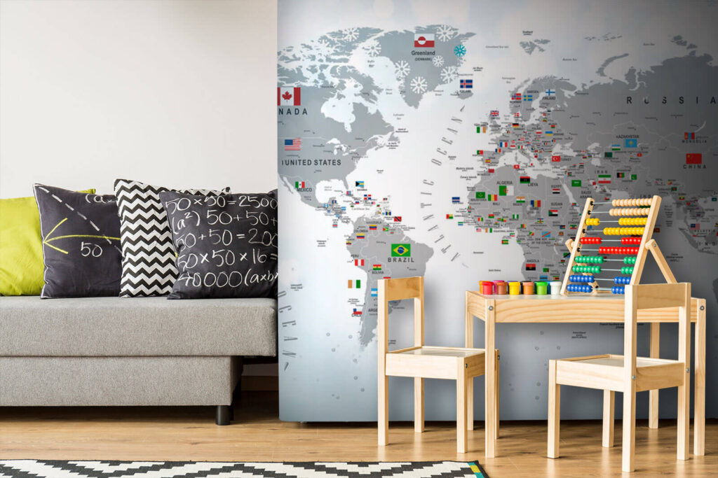 Een wereldkaart vol vlaggetjes — interieur 10