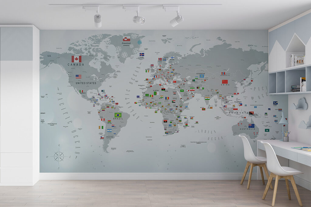 Een wereldkaart vol vlaggetjes — interieur 13
