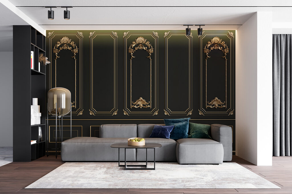 Gouden sierlijsten op zwart — interieur 6