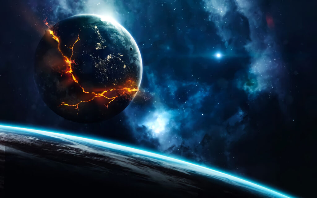 Planeet met gloeiende breuken — volledig ontwerp