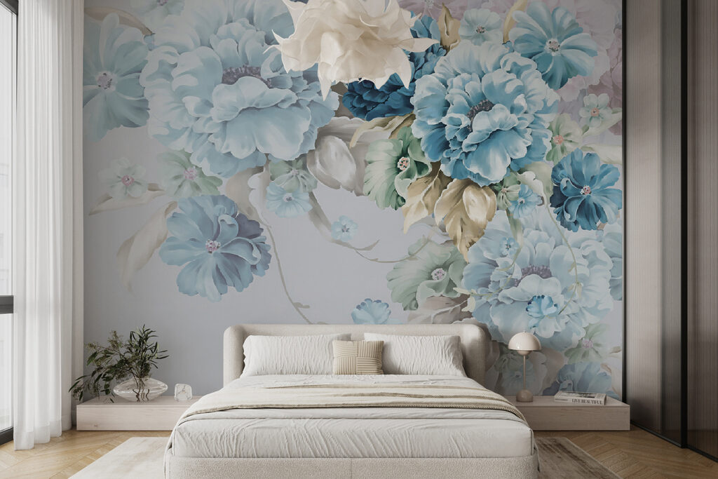 Blauwe bloemen dalen neer — interieur 5