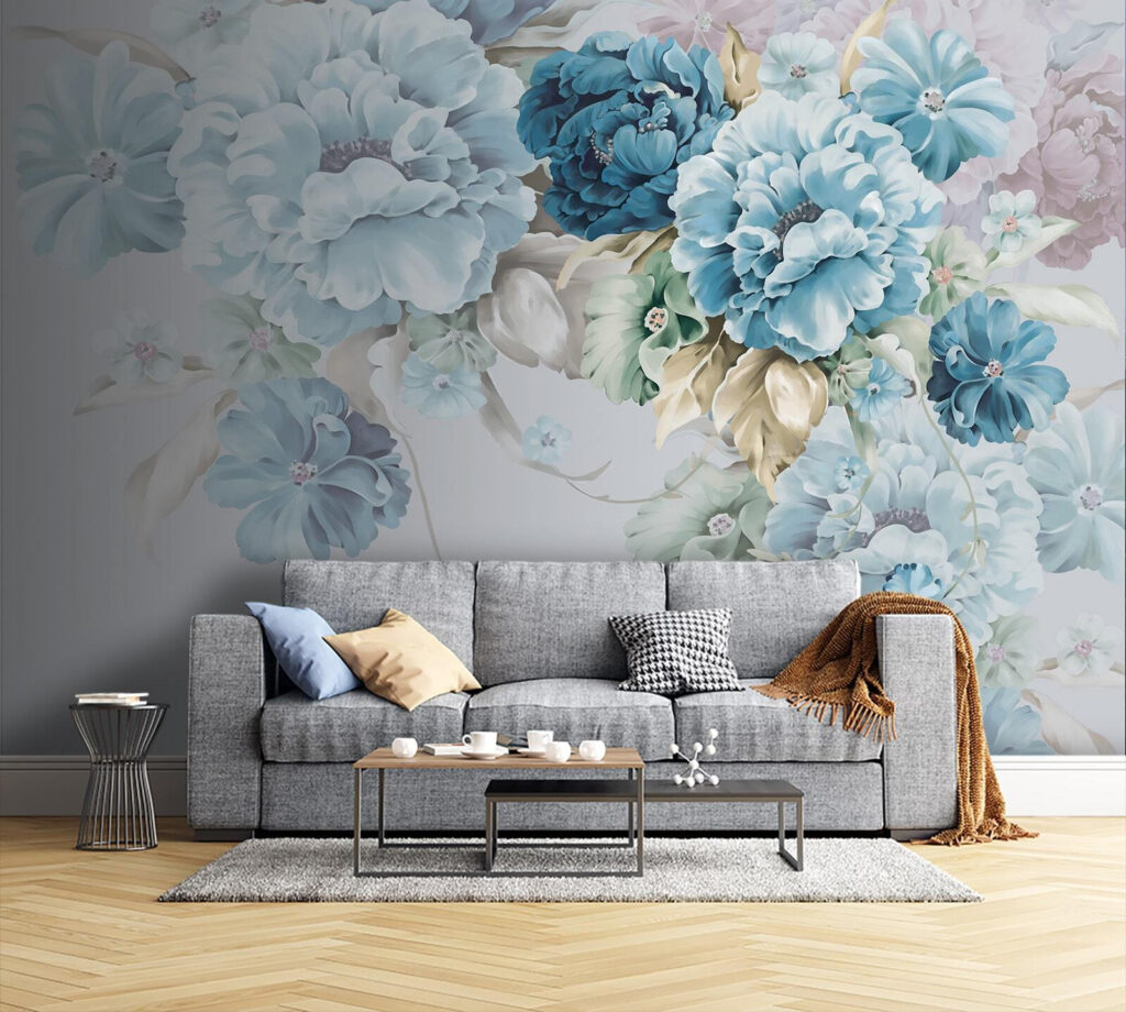 Blauwe bloemen dalen neer — interieur 2