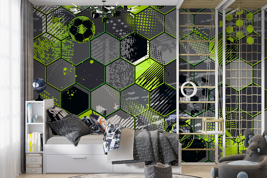 Voetbal in groene zeshoeken — interieur 4