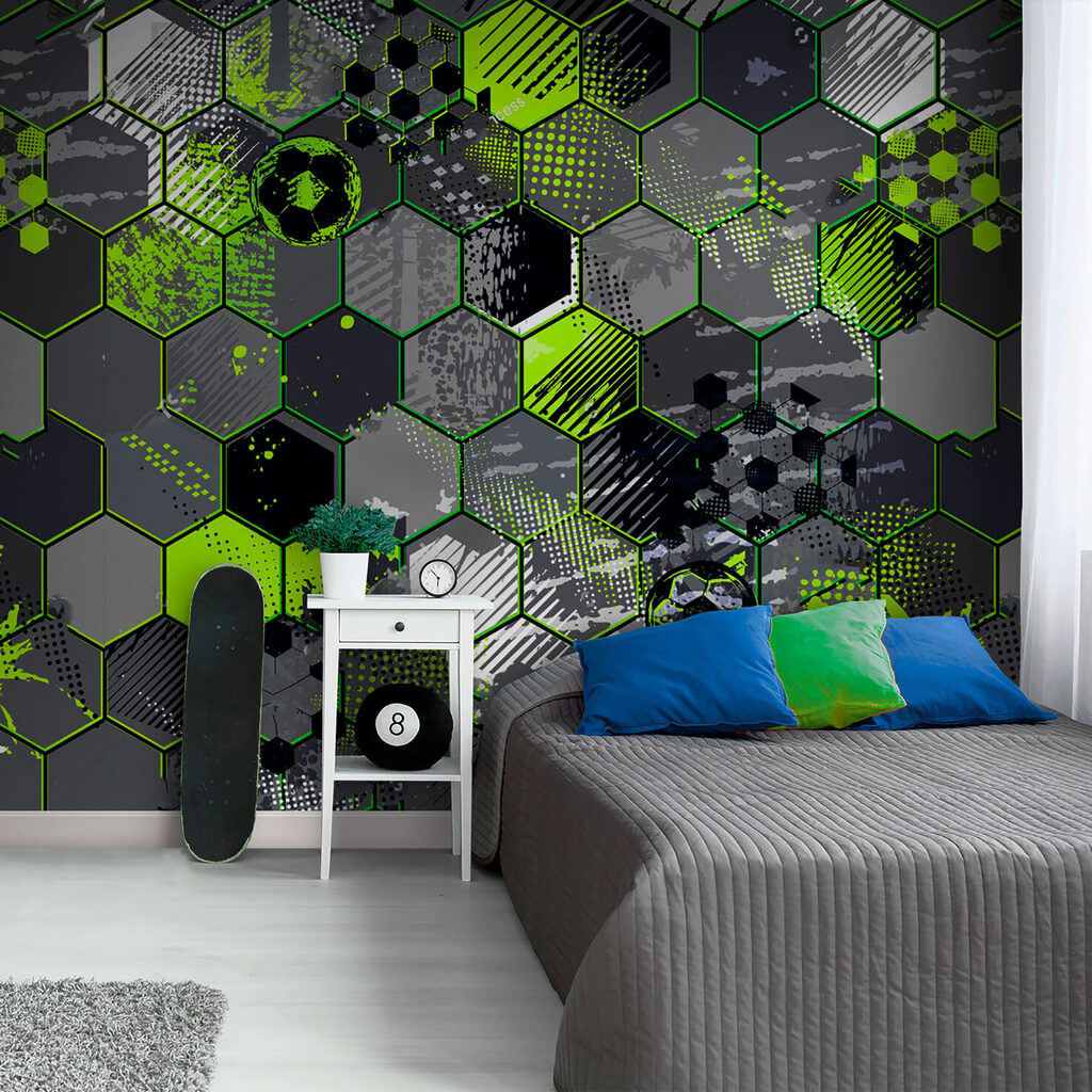 Voetbal in groene zeshoeken — interieur 5