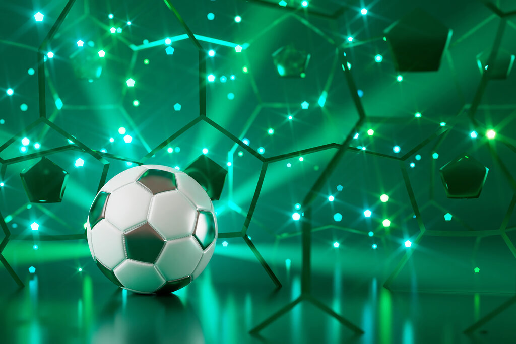 Voetbal op een reflecterend oppervlak — volledig ontwerp