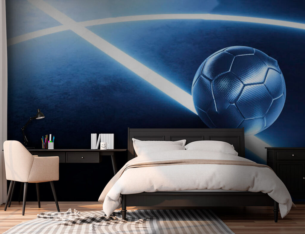 Blauwe bal tussen lichtlijnen — interieur 2