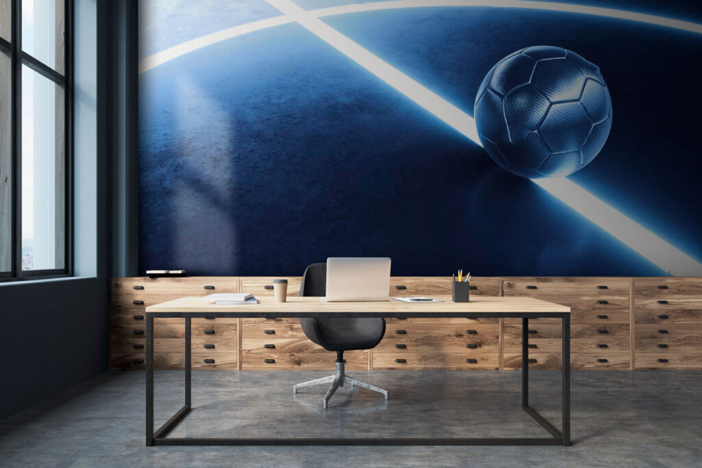 Blauwe bal tussen lichtlijnen — interieur 1