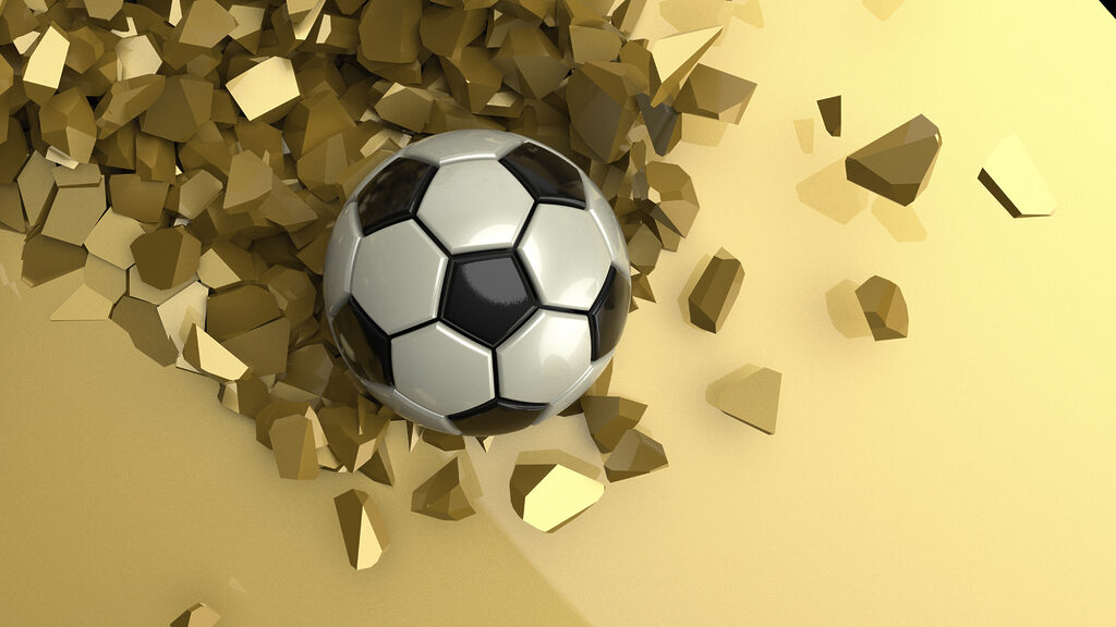 Voetbal door goudgele muur — volledig ontwerp