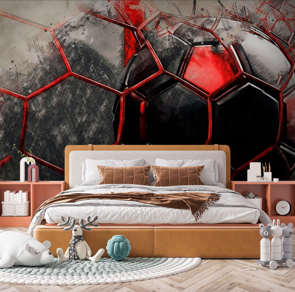 Voetbal in een net in een interieur