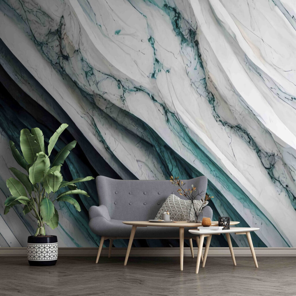 Turquoise aders lopen schuin — interieur 2