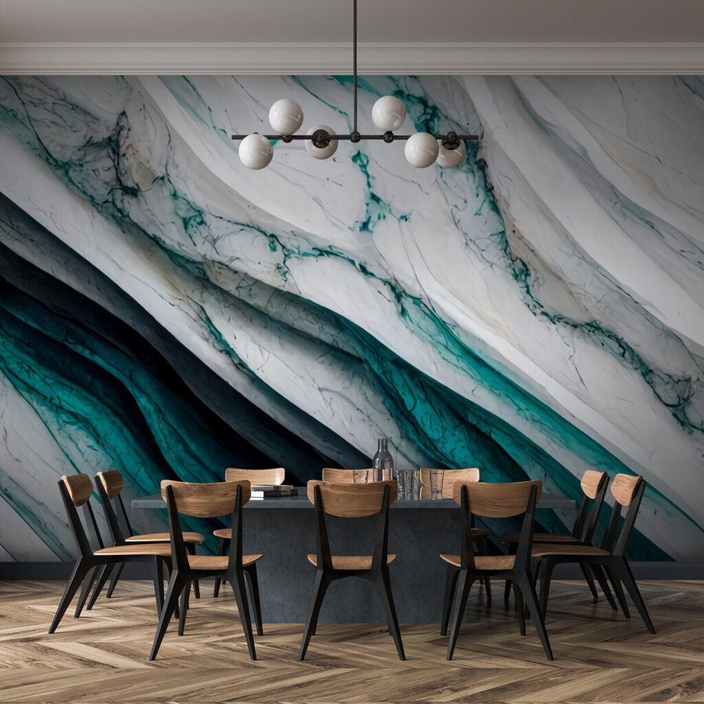 Turquoise aders lopen schuin — interieur 1