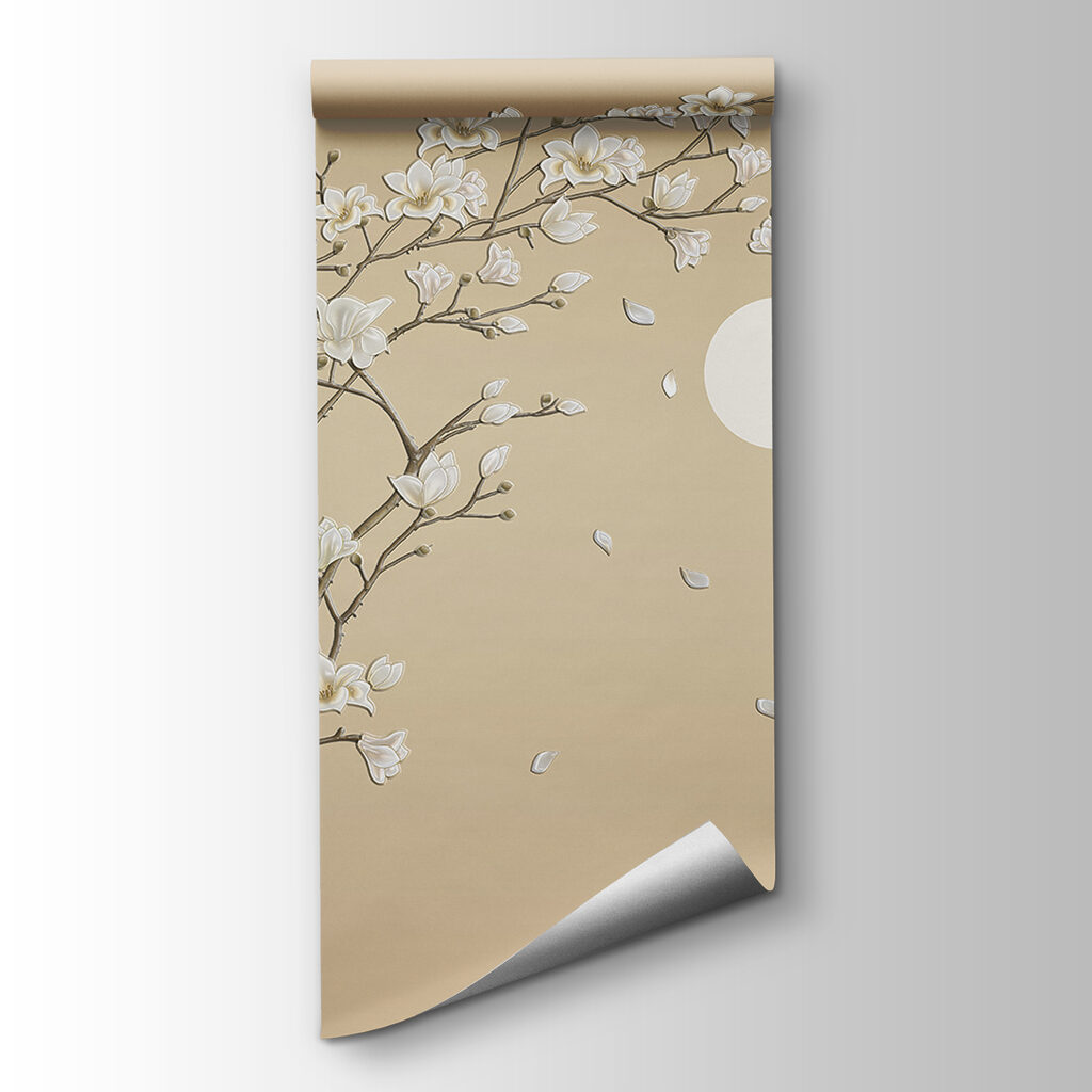 Boom met witte bloemen en vogels — productweergave