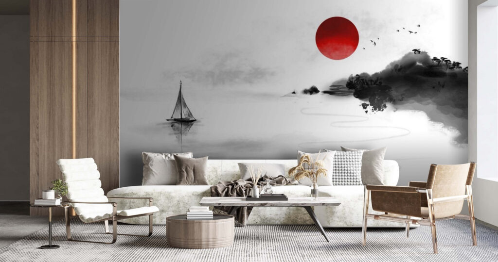 Zeilboot onder rode zon — interieur 2