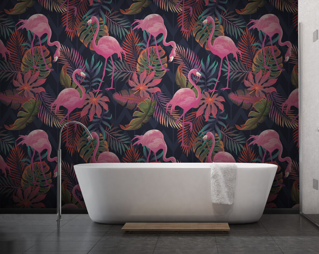 Een patroon van roze flamingo's en bladeren — interieur 2
