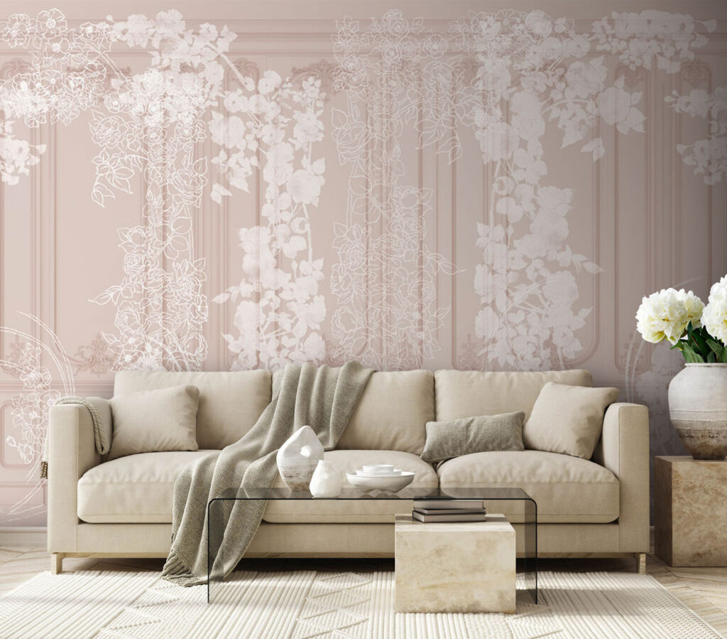 Witte bloesem langs sierpanelen — interieur 3