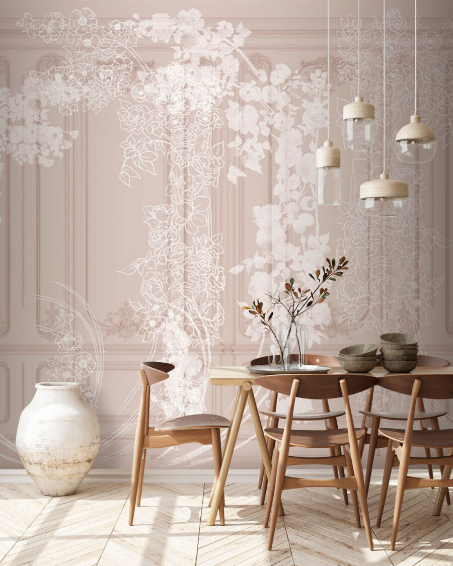 Witte bloesem langs sierpanelen — interieur 4