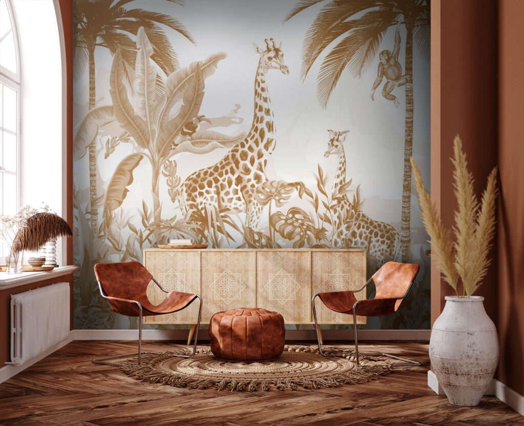 Giraffen in goudkleurig groen — interieur 3