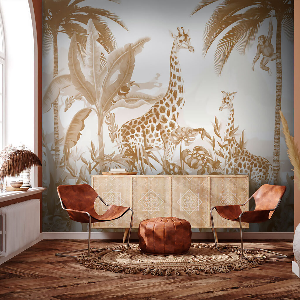 Giraffen in goudkleurig groen — interieur 5