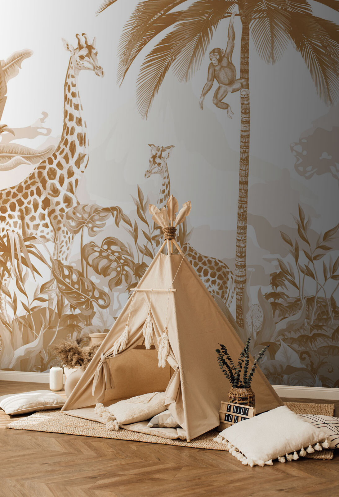 Dieren in een tropisch paradijs in een interieur