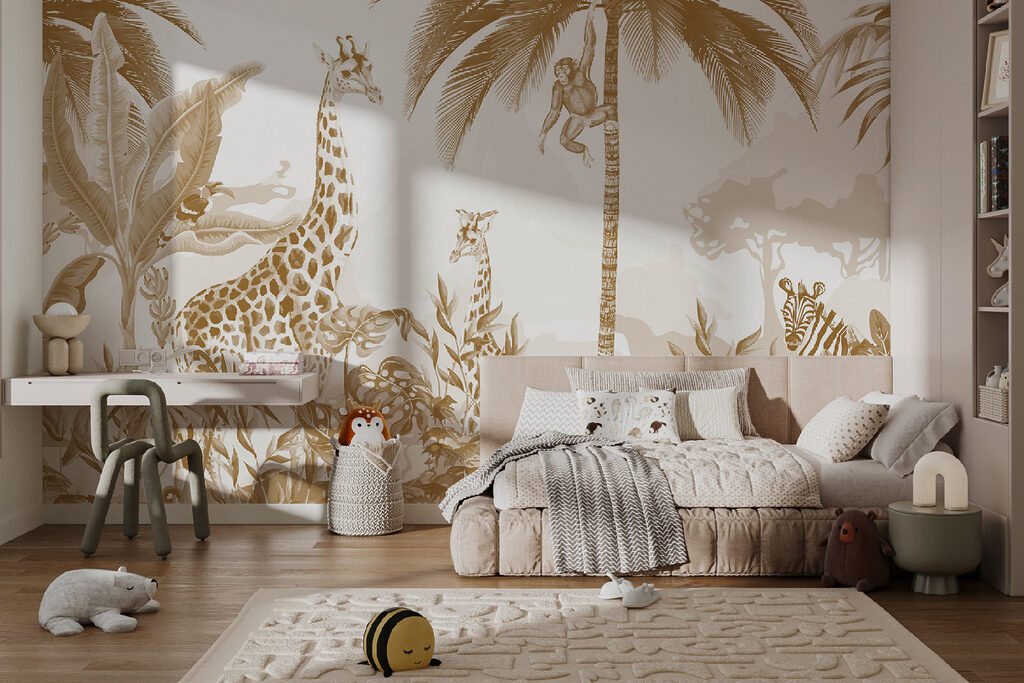 Giraffen in goudkleurig groen — interieur 6