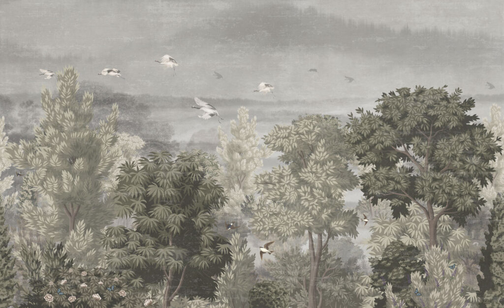 Vogels vliegen over bomen — volledig ontwerp