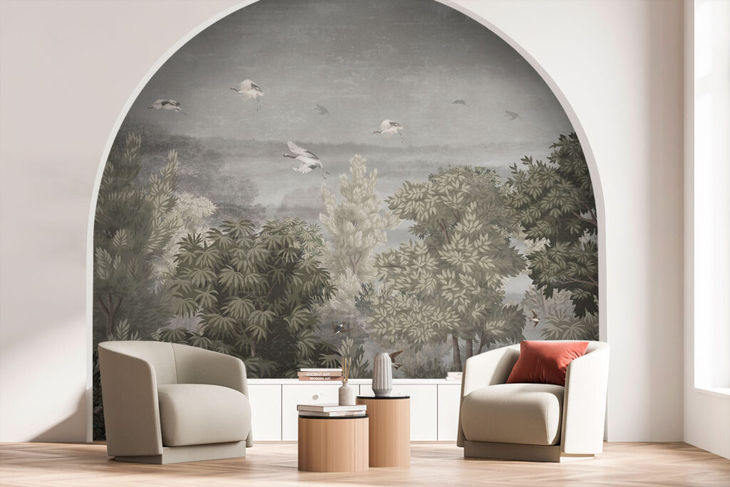 Vogels vliegen over bomen — interieur 5