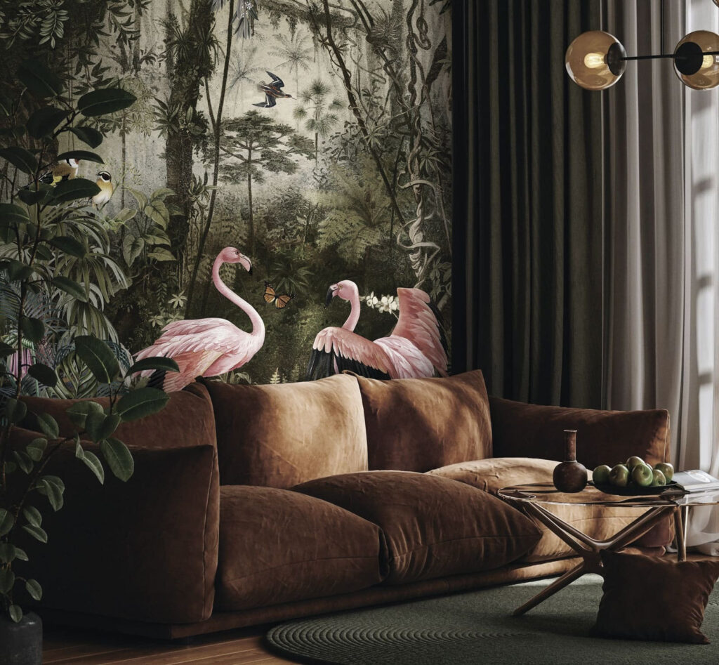 Flamingo's tussen oude boomstammen — interieur 2