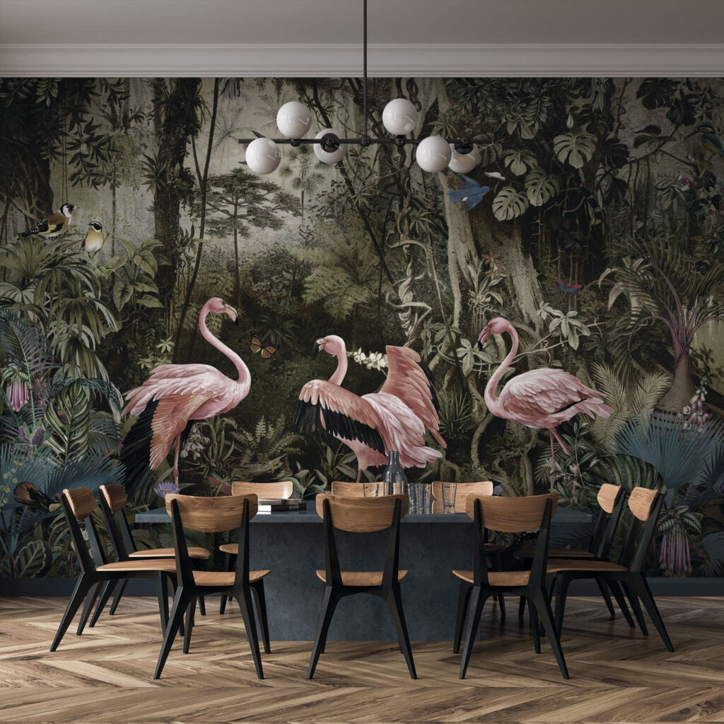 Flamingo's tussen oude boomstammen — interieur 4