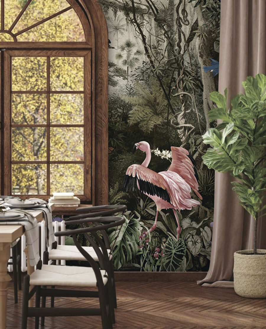 Flamingo's tussen oude boomstammen — interieur 5