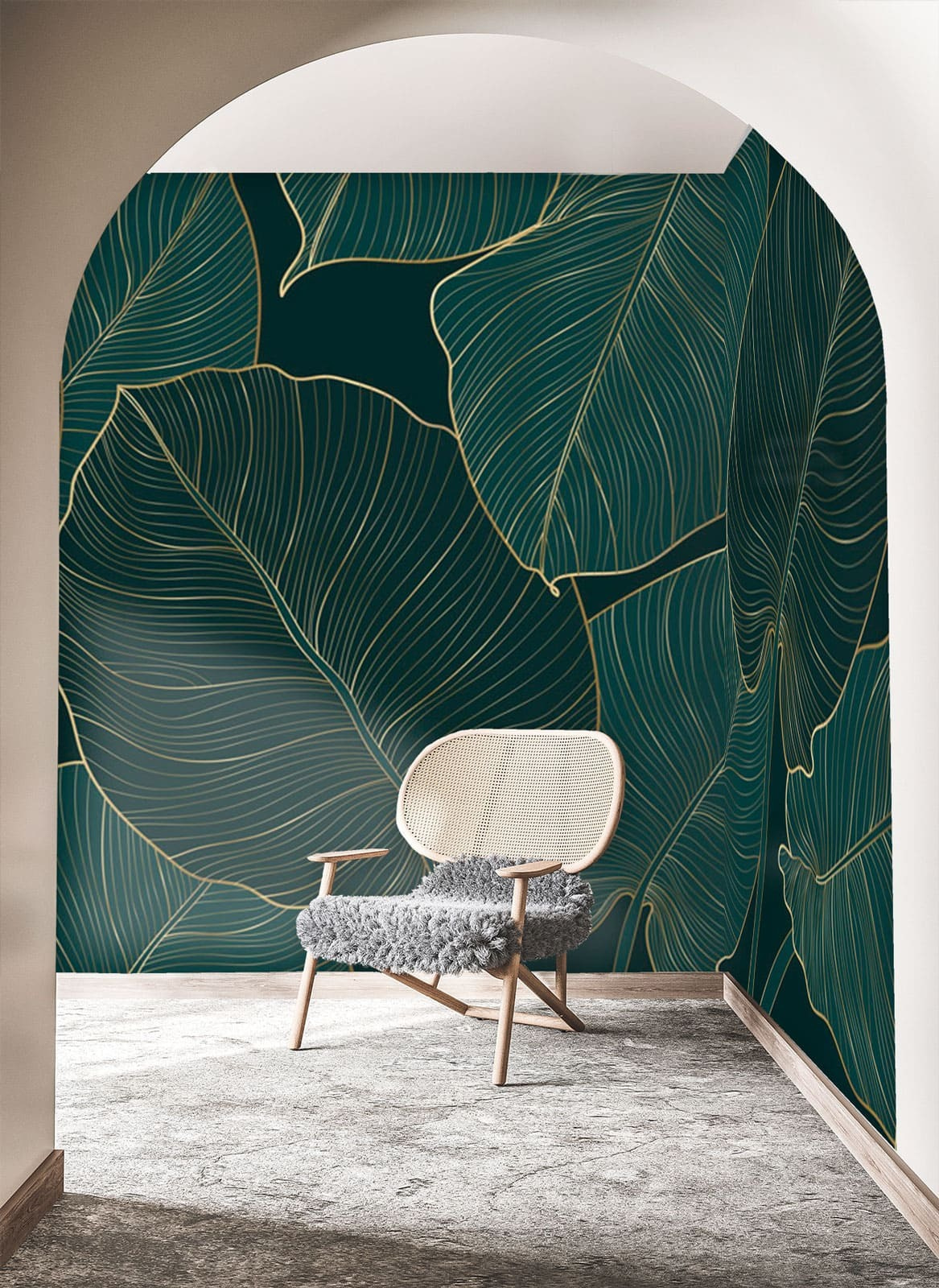 Gouden bladnerven op bosgroen — interieur 2