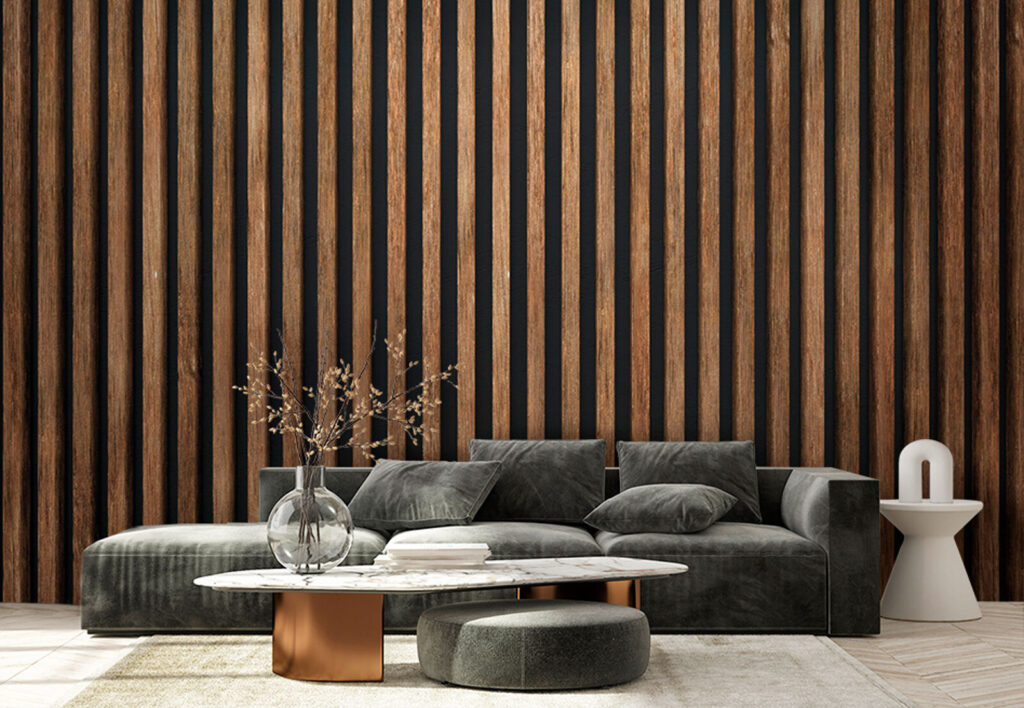 Houten latten, donkere voegen — interieur 2