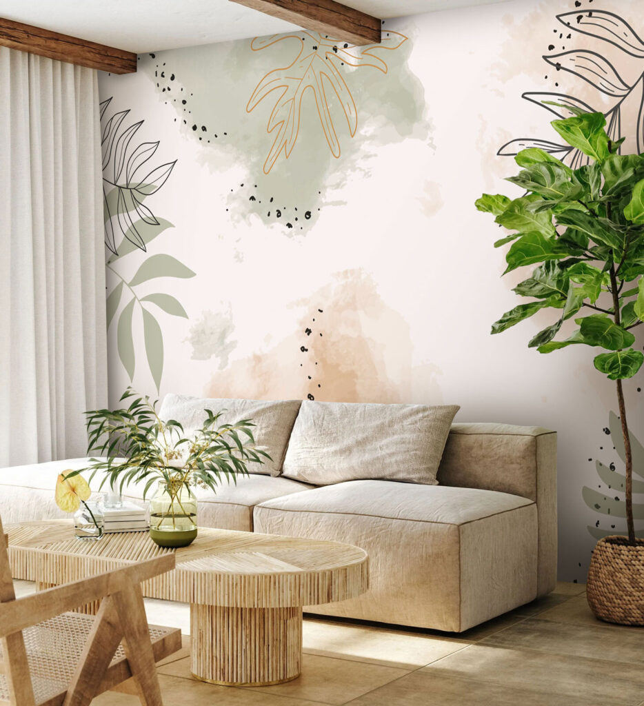 Bladlijnen rond zachte kleurvlekken — interieur 3