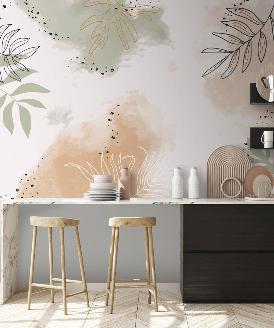 Bladlijnen rond zachte kleurvlekken — interieur 1