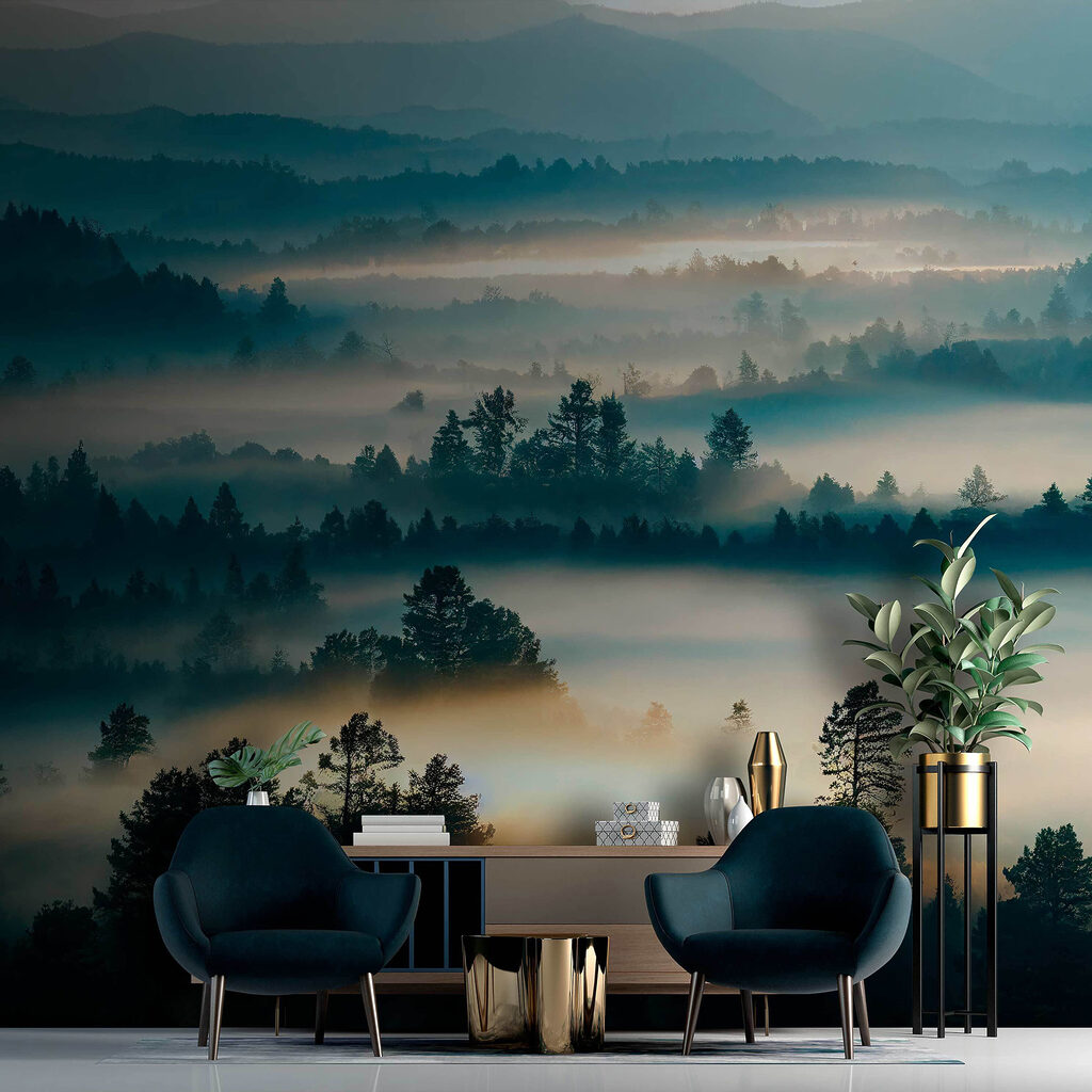 Nevelbanken tussen blauwe bosheuvels — interieur 4