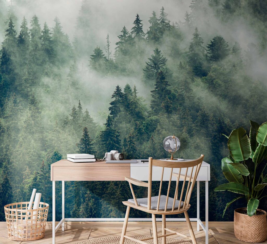 Dennen in witte bosmist — interieur 3