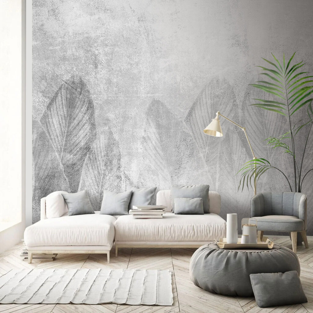 Grote bladeren op grijs — interieur 3