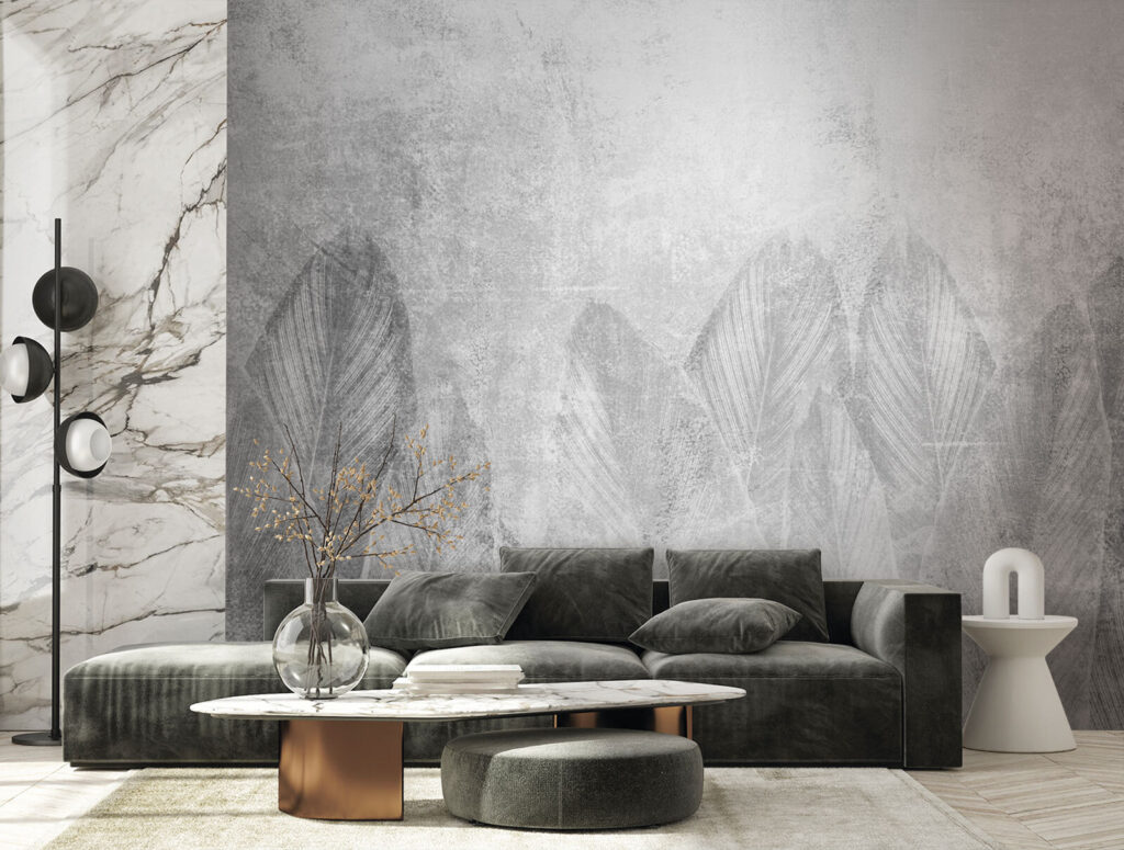 Grote bladeren op grijs — interieur 4