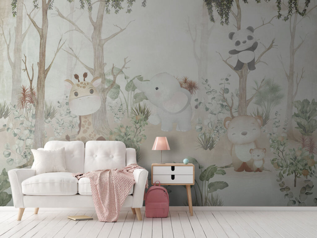 Speelse dieren in een vredig bos — interieur 1