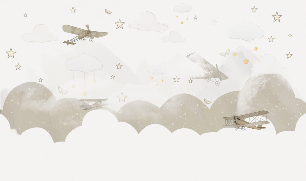 Vliegtuigjes boven ronde wolken — volledig ontwerp