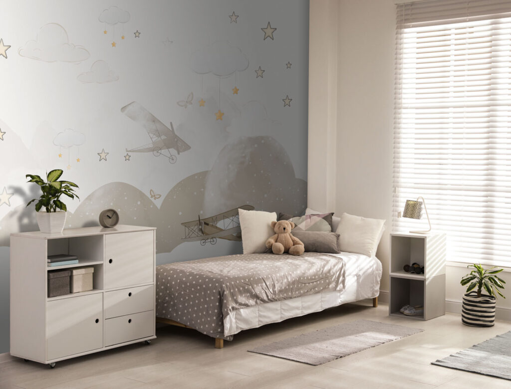 Vliegtuigjes boven ronde wolken — interieur 2