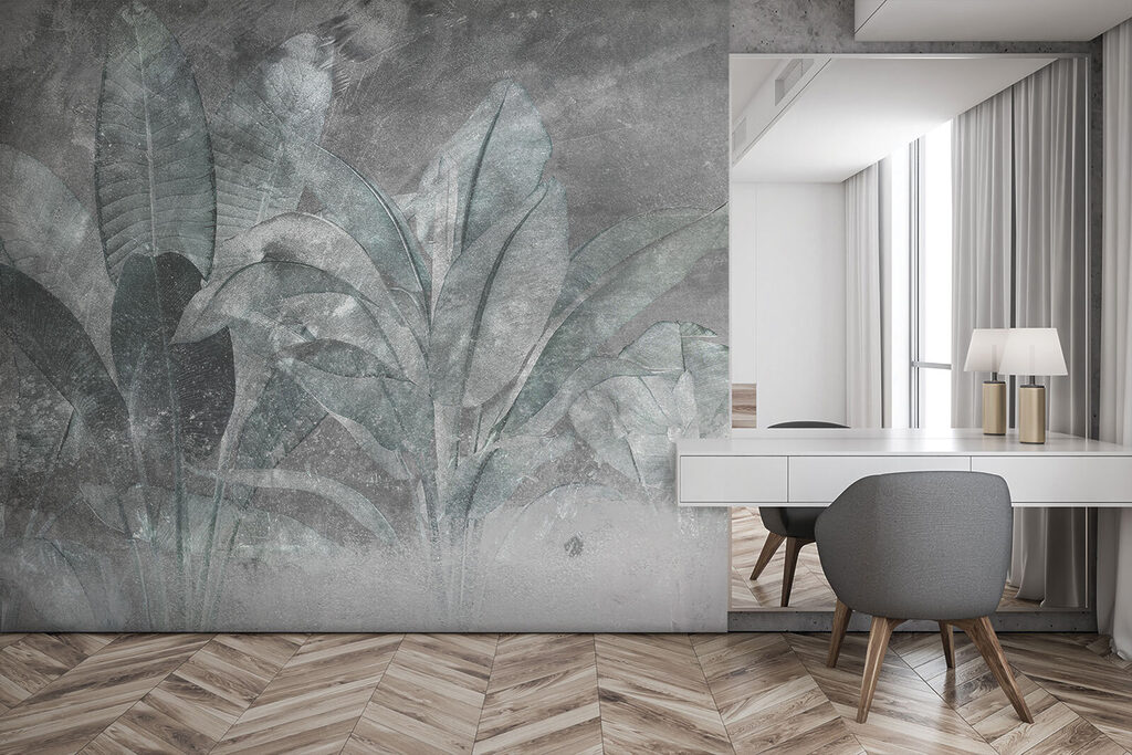 Bleekblauwe bladeren op verflagen — interieur 6