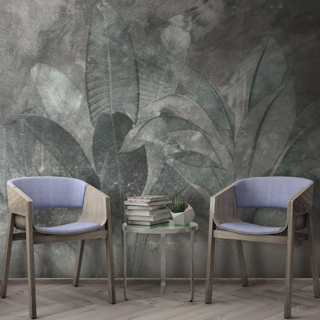 Bleekblauwe bladeren op verflagen — interieur 5