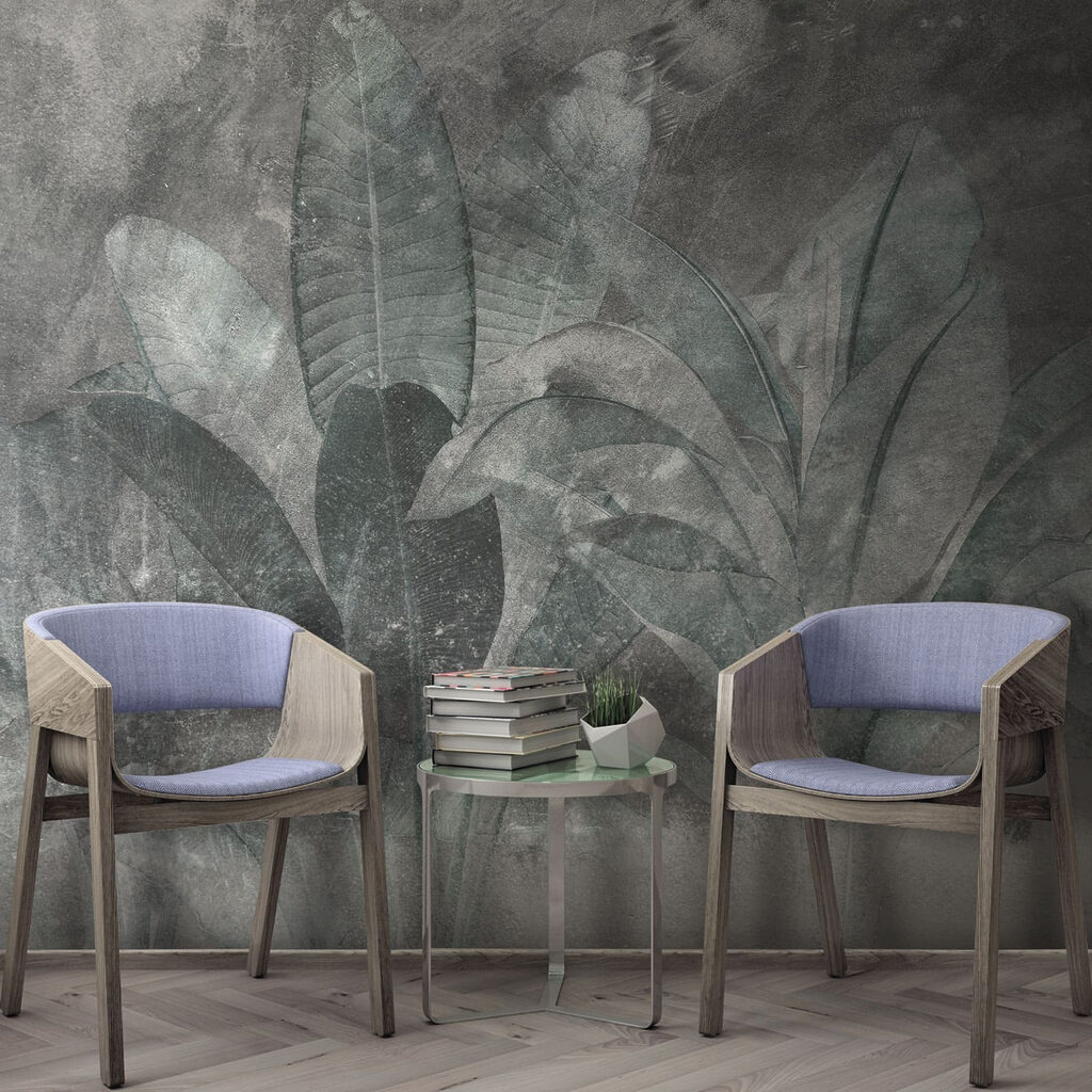 Bleekblauwe bladeren op verflagen — interieur 7