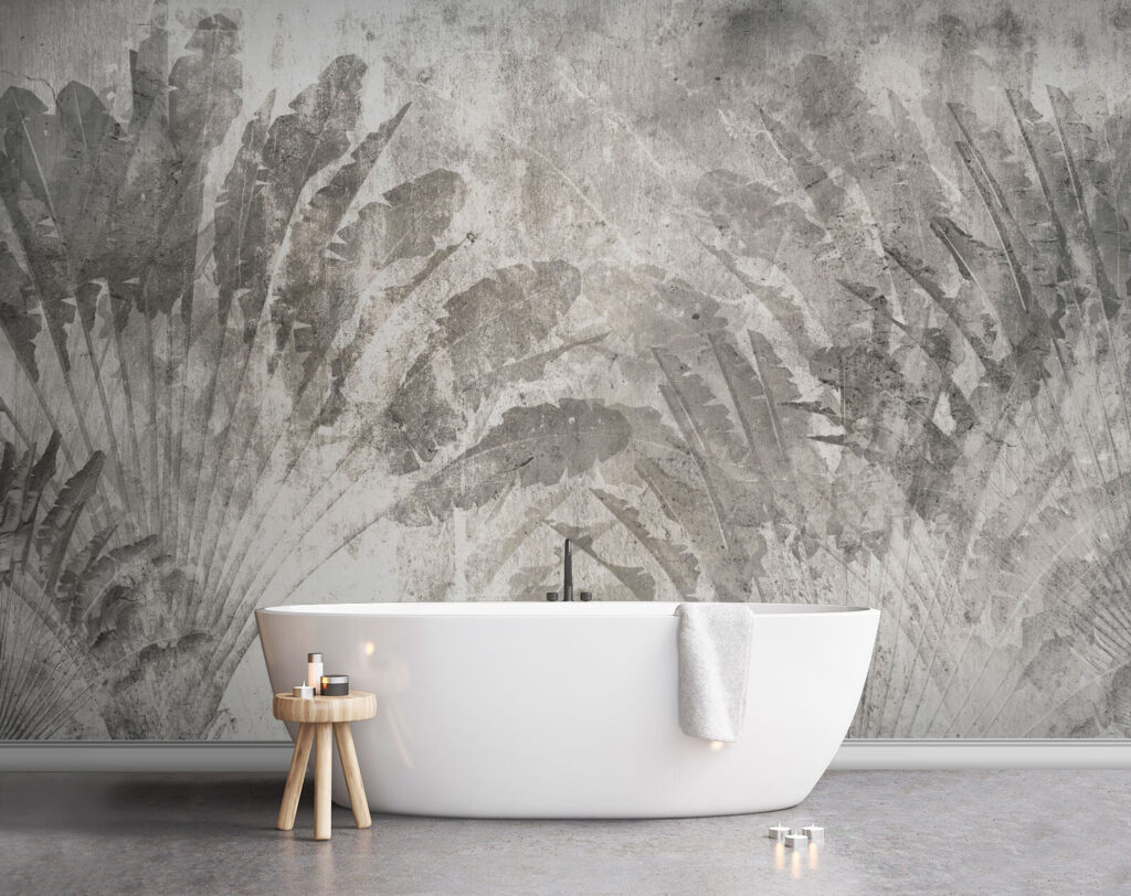 Grijze en witte achtergrond met bladeren — interieur 5